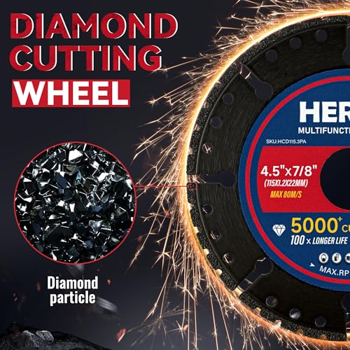HERZO Diamond Cutting Wheel 4 1/2 x 7/8 Inch for Metal, Carbide Cut Off Wheels with 5000+ Cuts on Rebar, Steel, Iron and INOX-3 Pack - size: 4.5 Inch