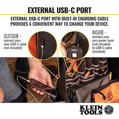 Klein Tools 62800BP Backpack Tool Bag, 40 Pockets, Black/Orange - style: Full-Size