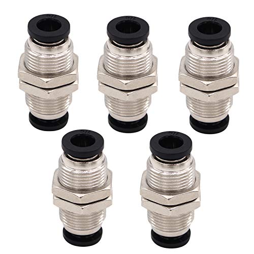 Bulkhead Union Push to Connect Tube Fitting 3/8 In Tube OD Stainless Steel Double Threaded (5 Packs) - size: 3/8" (pack of 5)