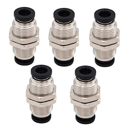 Bulkhead Union Push to Connect Tube Fitting 3/8 In Tube OD Stainless Steel Double Threaded (5 Packs) - size: 3/8" (pack of 5)