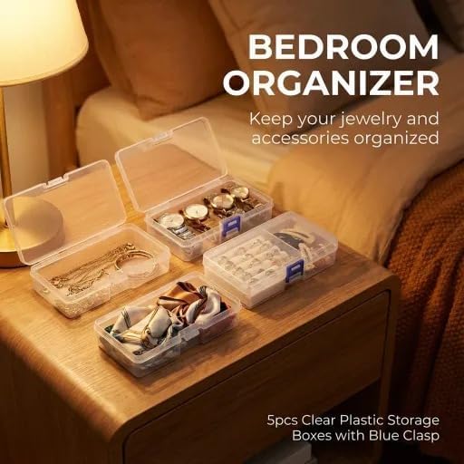 5-Pack Blue Plastic Organizer Boxes, Stackable Craft Storage Cases - color: 5pcs- Clear Blue