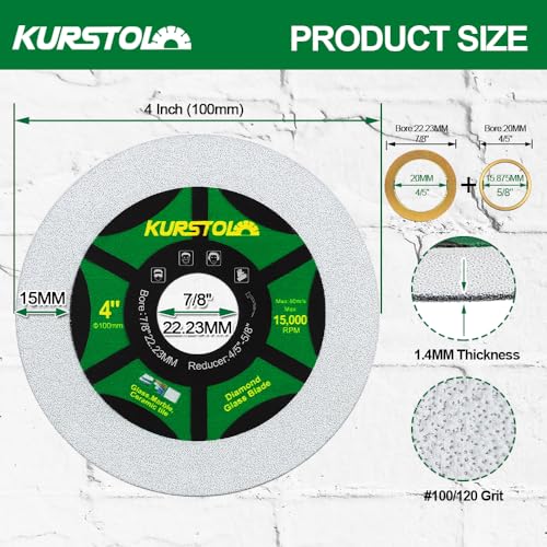 Diamond Glass Cutting Disc - 3pcs 4 Inch(100mm) Ultra-Thin Saw Blade Arbor 22.23-15.875mm for Glass, Jade, Crystal, Wine Bottle, Ceramic Tile - size: 4"(100mm)