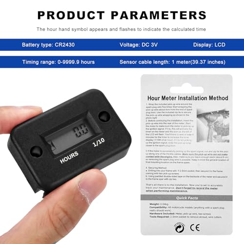 Sun Walker 2PCS Inductive Hour Meter, Waterproof Hour Meter Automatically Shutdown Hr Counter, Digital LCD Hourmeter Maintenance Reminder for Gas Engine Powered Motorcycle Snowmobile (Black) - color: Black