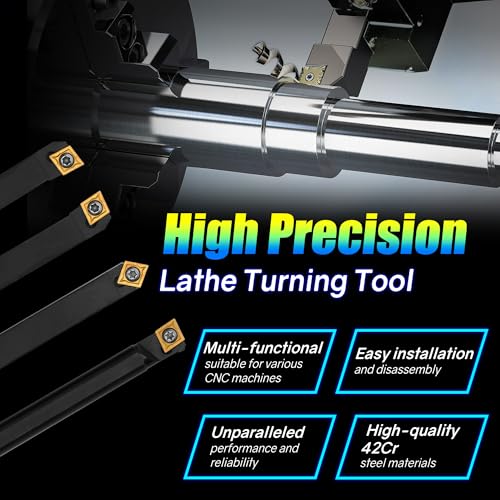 Indexable Lathe Turning Tool 1/2" 12mm Shank 14PCS Kit, 4PCS Metal Lathe Tools Holder 10PCS CCMT09T304 Carbide Insert for Turning Boring Grooving, SCMCN1212H09/SCLCL1212H09/SCLCR1212H09/S12M-SCLCR09 - style: 4pcs 1/2'' 12mm 09Shanks+10pcs Inserts