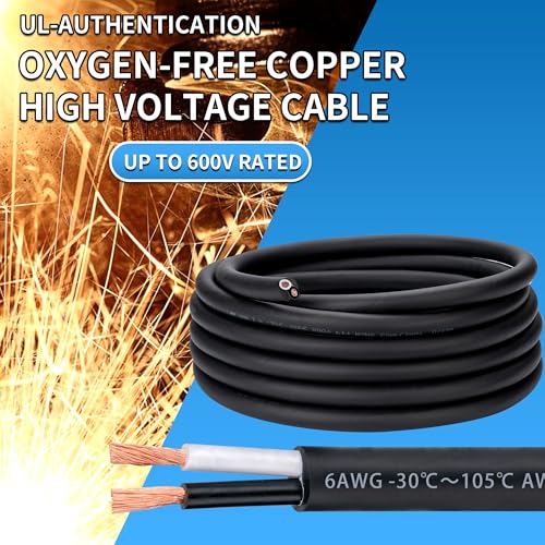 6 Awg 2 Wire Cable 100FT 600V 6 Gauge 2 Conductor Electrical Wire for Motor Leads, Portable Lights, Battery Chargers, Machinery, Large Speakers (6AWG-2C, 100FT) - size: 100FT, style: 6AWG-2C