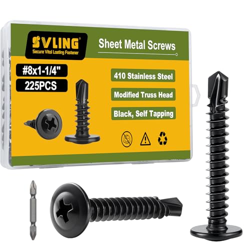 Self Drilling Screws for Metal,#8 x 1-1/4 Inch 225Pcs Sheet Metal Modified Truss Head,410 Stainless Steel Black Zinc Plated Self Tapping Screws - color: Black Self Drilling, size: 8x1-1/4"