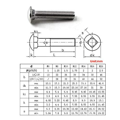 M6x20 Carriage Bolts 304 Stainless Steel Square Bolts (Pack of 30) - color: M6x20