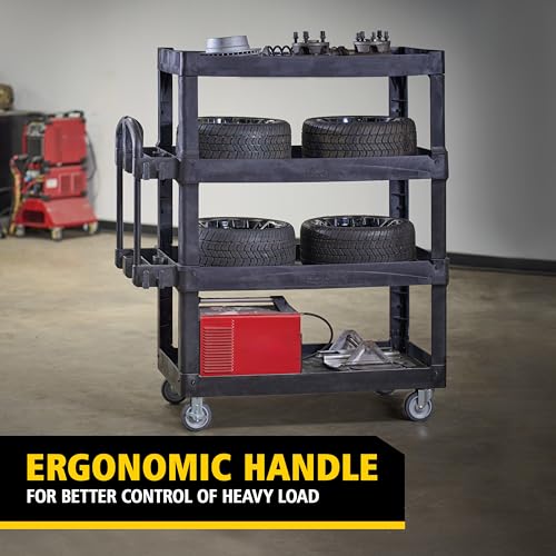 New Rubbermaid Commercial Products 4-Shelf Utility/Service Quad Cart, Heavy Duty Large, Lipped Shelf, Ergonomic Handle, 700 lbs. Capacity, for Warehouse/Garage/Cleaning/Manufacturing (2128657) Black - color: Black, size: Large, style: 4-Shelf