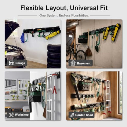 66" Wall Mount Tool Organizer with Locking Hooks, 300 LBS Storage System