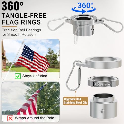 Heavy Duty Stainless Steel Flag Pole Kit - 180° Adjustable Bracket - color: White flag pole with bracket