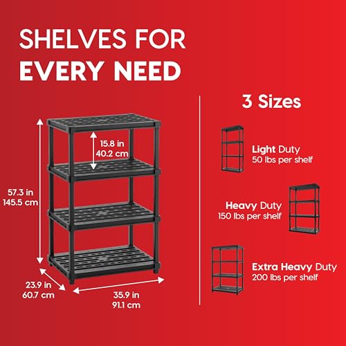 IRIS USA Plastic Storage Shelves |Made in USA| 57"H x 36"W x 24"D - Black - size: 4 Tier | 24"D x 36"W x 57"H