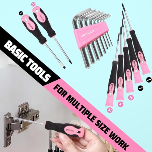269-Piece Home Tool Set, General Household Repairing Tool Kit with Storage Bag, Basic Hand Tool Kit Set for Home Maintenance, DIY and Crafts - color: Pink