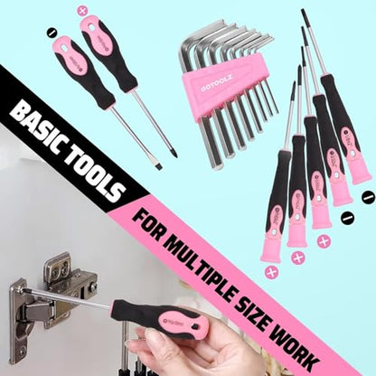 269-Piece Home Tool Set, General Household Repairing Tool Kit with Storage Bag, Basic Hand Tool Kit Set for Home Maintenance, DIY and Crafts - color: Pink
