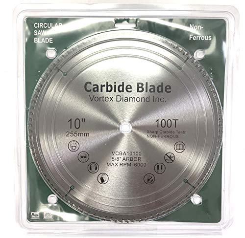 VORTEX DIAMOND 10 Inch 100 Teeth Aluminum Non-Ferrous Metal Circular Saw Blade with 5/8" Arbor (10 Inch 100 Teeth)