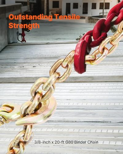 VEVOR 2 Pack Transport Binder Chain, 3/8" x 20' Tow Chain with Grab Hooks