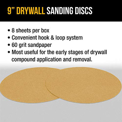 Dura-Gold Premium 9" Drywall Sanding Discs, 60 Grit, Box of 10, Hook & Loop - size: 60-Grit