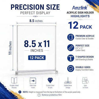 12-Pack Acrylic Sign Holder 8.5x11, Clear Tabletop Display Stand