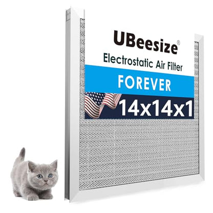 UBeesize 14x14x1 Reusable Electrostatic Air Filter HVAC AC Furnace Filter,MERV 8, Washable, Lasts a Lifetime,Permanent Air Filter,Breathe Fresher,Home And Office(Actual Size:13.5x13.5x0.82 Inch) - size: 14" x 14" x 1"