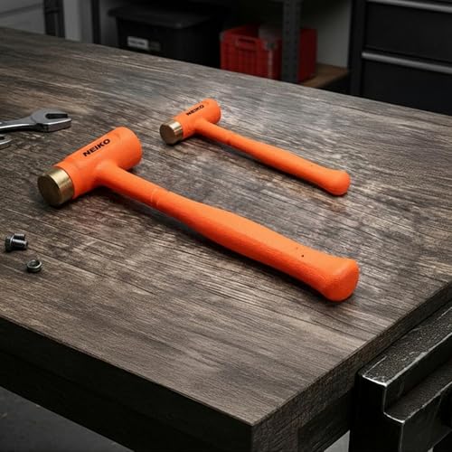 NEIKO 02871A Dead Blow Hammer With Brass Cap, 1.5 Pounds, Neon Orange Deadblow Hammers, Mallet, Spark and Rebound Resistant, Unibody Molded, Soft Blow Rubber, Non Slip Grip, Steel Shot and Core - size: 1.5 Pound, style: Brass Cap Dead Blow