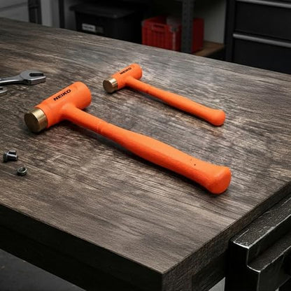 NEIKO 02871A Dead Blow Hammer With Brass Cap, 1.5 Pounds, Neon Orange Deadblow Hammers, Mallet, Spark and Rebound Resistant, Unibody Molded, Soft Blow Rubber, Non Slip Grip, Steel Shot and Core - size: 1.5 Pound, style: Brass Cap Dead Blow