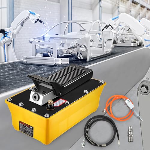 VEVOR Air Hydraulic Pump, 10,000 PSI Hydraulic Foot Pump, 0.6 Gal Reservoir Foot Operated Air/Hydraulic Pump, with Hose and Spray Gun for Heavy Machinery Rigging, Auto Repair, Auto Body Frame Machines - style: 2.3 L hydraulic pump with 6.5 ft Hose a Gun