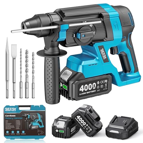 Seesii 1-Inch Cordless SDS-Plus Rotary Hammer Drill, 2.8J, Brushless Motor