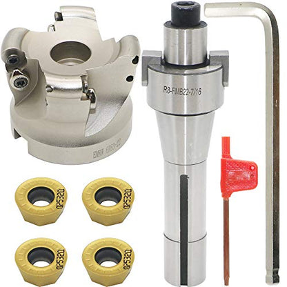 Face Mill Cutter Holder EMRW 6R 63-22+R8-FMB22-7/16+RPMT1204 Hard Alloy Blade+8mm Spanner+T15 Spanner, Used for Fough Machining of The Workpiece on The Milling Machine. - size: EMRW 6R63-22(2.48 Inch)