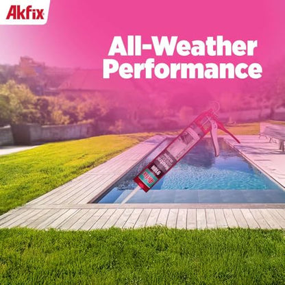 Akfix 918N White 100% Silicone Caulk for Kitchen and Bathroom (2x10.5 fl.oz.) - Solvent-Free, Low Odor, UV & Water Resistant, Fast Curing, Paintable, High Elasticity Silicone Sealant | White, 2 Pack - size: 2 Pack, style: Kitchen&Bath Silicone-White