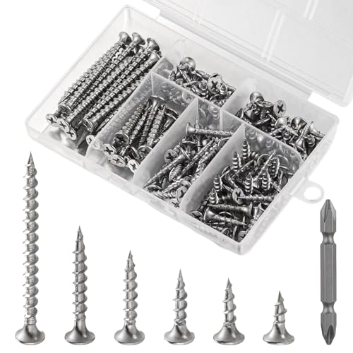 Wensilon #6 410 Stainless Steel Fastener Drywall Screws Kit-Phillips with coarse Threaded tip, Suitable for Drywall Slate, Wood, etc. - color: Stainless Steel, size: #6