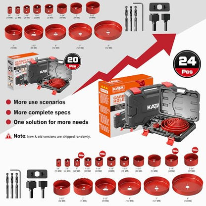 KATA 25 PCS Hole Saw Kit with 3/4"-6" for Soft Wood, Drywall, Plastic, Red - color: 25PC-Red Hole Saw Kit