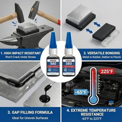 380 Super Glue Black High-Viscosity Instant Adhesive 20g Suitable for Metal Plastic and Rubber 2 Pack - size: 380, style: 2 Pack