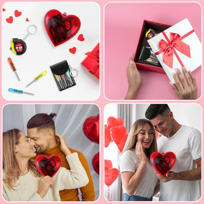 Kingdder 36Pcs Valentine Gift Set for Men Mini Tape Screwdriver Keychain Heart Shaped Box Set Boyfriend Husband Adult Gifts Bulk Valentine Tape Screwdriver Keychain for Men Wedding Anniversary