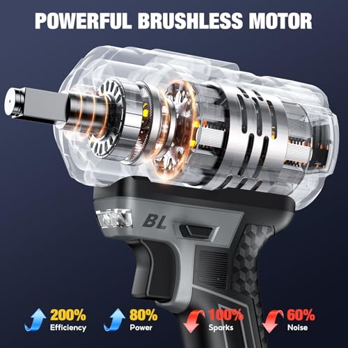 SOARFLY Cordless Impact Wrench 1/2", 900 Ft-Lbs(1200N.m), 2x4.0Ah Batteries - color: Gray