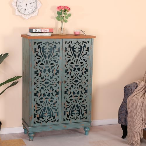 MAISON ARTS Tall Entryway Buffet Cabinet with Storage, Accent Cabinet - color: Blue, style: 2 Door-Tall