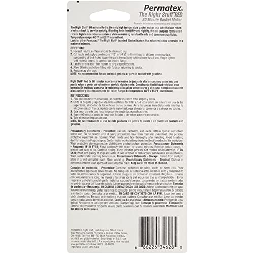 Permatex 34628 Right Stuff 90 Minute Red High Temperature Gasket Maker, 3 oz - size: 3 Fl Oz., style: 90 Minute