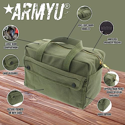 ARMYU Heavy Duty Small Tool Bag Tactical Cotton Canvas Mechanics Bag, 11" x 7" x 6", ACU Digital - Brass Zipper - color: ACU Digital - Brass Zipper