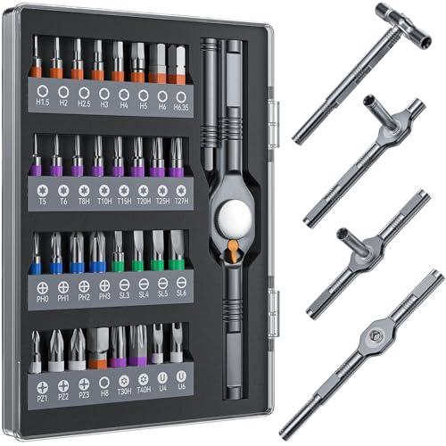 Wesdut 32in1 T Handle Magnetic Ratchet Screwdriver Set, [Freely Combine 5+ Grip Styles] Screw driver, Ratcheting Allen Wrenches Sets, Repair Tool Kit for Computer, Bicycles, Furniture, Electronics