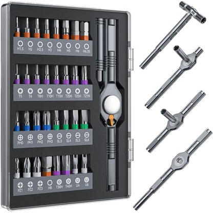 Wesdut 32in1 T Handle Magnetic Ratchet Screwdriver Set, [Freely Combine 5+ Grip Styles] Screw driver, Ratcheting Allen Wrenches Sets, Repair Tool Kit for Computer, Bicycles, Furniture, Electronics
