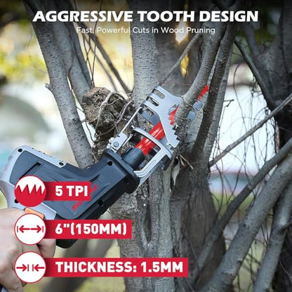 6 Inch Wood Pruning Reciprocating Saw Blades, 5TPI Saw Blades Set with Organizer Case for Trees Wood Cutting, 5 Pack - color: 5-Pc 6" Wood (Pruning)