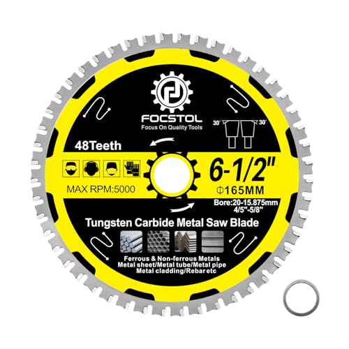 6-1/2 Inch Metal Cutting Circular Saw Blade - FOCSTOL Tungsten Carbide Tipped Saw Blade 48T for Iron Ferrous Metals Steel Pipe Arbor 4/5 Inch x 5/8 Inch - size: 6-1/2 Inch(165mm)