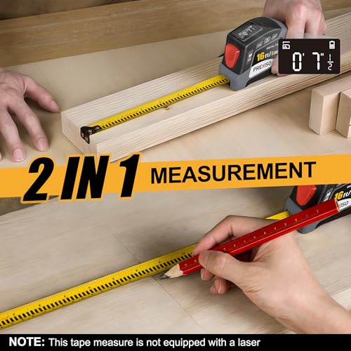 PREXISO 2-in-1 Digital Tape Measure, 16Ft Digital Measuring Tape Auto Lock - color: Grey
