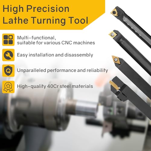 Indexable Lathe Turning Tool 21Pcs Kit 5/8'' 16mm Shank 7 Pcs Metal Lathe Tool Holder Set with 14 Pcs Turning Inserts for Turning Grooving Threading Boring Carbide Inserts Carbide Turning Tool - style: 7pcs 5/8'' 16mm Shanks+14pcs Inserts