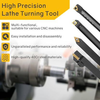 Indexable Lathe Turning Tool 21Pcs Kit 5/8'' 16mm Shank 7 Pcs Metal Lathe Tool Holder Set with 14 Pcs Turning Inserts for Turning Grooving Threading Boring Carbide Inserts Carbide Turning Tool - style: 7pcs 5/8'' 16mm Shanks+14pcs Inserts