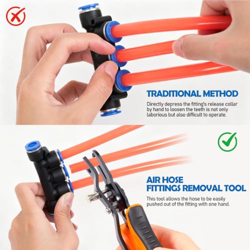 Air Line Removal Tool Pliers, Push to Connect Fittings Disconnect Tool for Air Hose, Quick Connect Pneumatic Fitting Release Plier for Automotive & Industrial Use(1/4" 5/16" & 3/8" 1/2") - color: 15pcs Pneumatic Fitting