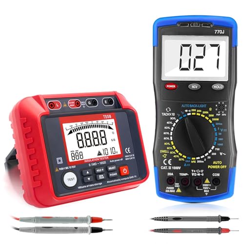 1000V Megohmmeter 0.1MΩ-20GΩ Insulation Resistance Tester and 2000 Counts Digital Multimeter AC/DC Voltage Tester with Auto-Range, Backlight LCD, Data Hold for Household Electrical Maintain