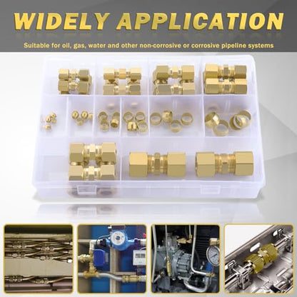 46pcs Brass Compression Tube Pipe Fittings Assortment Kit - size: 46Pcs Compression Kit