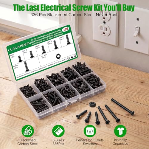336 Pcs Black M4 Flat Head Machine Screws and Nuts Bolt Kit - size: 336Pcs M4*6/10/12/16/18/20mm-Flat