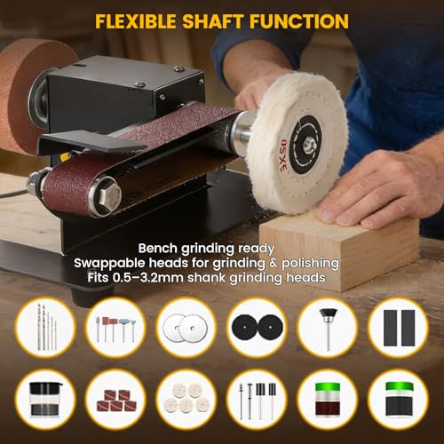 6-In-1 Mini Belt Sander Mini Belt Sander, Electric Small Sander Knife Sharpener Supplies, 7 Adjustable Speed, 795 Motor, Metal Wood DIY Handcraft, Tool & Knife Sharpening (Advanced Kit). - style: Pro - Advanced Grinding Kit