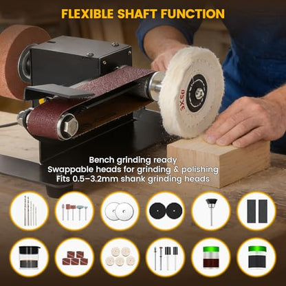 6-In-1 Mini Belt Sander Mini Belt Sander, Electric Small Sander Knife Sharpener Supplies, 7 Adjustable Speed, 795 Motor, Metal Wood DIY Handcraft, Tool & Knife Sharpening (Advanced Kit). - style: Pro - Advanced Grinding Kit
