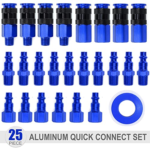 Aluminum Air Fittings, 1/4" NPT, 25 Pieces, Blue - color: Blue, size: 25 Pieces